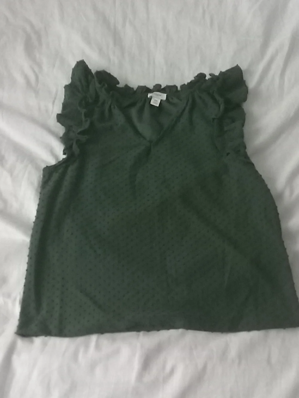 J. Crew Dark Green Ruffle Shoulder Sleeveless Tank